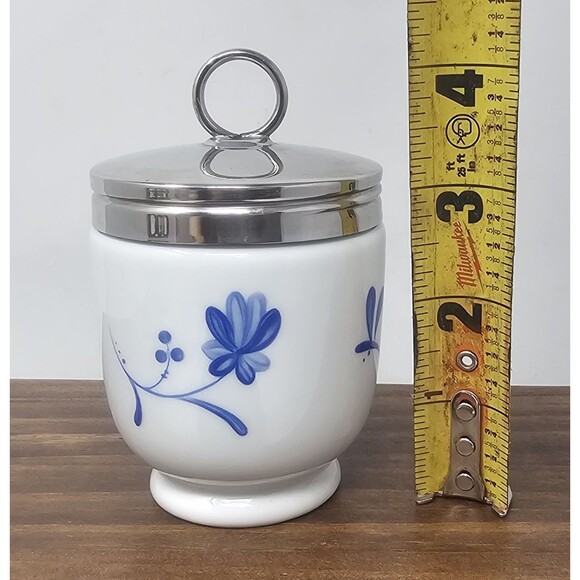 Royal Worcester Fine Porcelain Hand Panted Blue Bow Egg Coddler4" - Picture 10 of 13